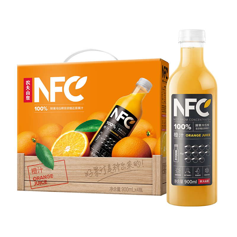 ũ��ɽȪNFC��֭��֭���� 100%�ʹ���ѹե ������ѹե 900ml*4ƿ ���