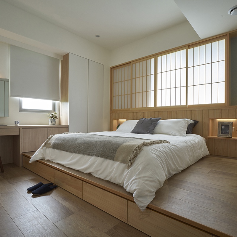 小米石日式榻榻米定制整体卧室书房床衣柜一体地台床全屋定制 意向