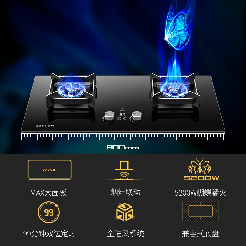华帝 百得（BEST） 燃气灶 煤气灶双灶具 家用5.2KW大火力定时灶嵌入式台式全进风QE61 天然气(12T)