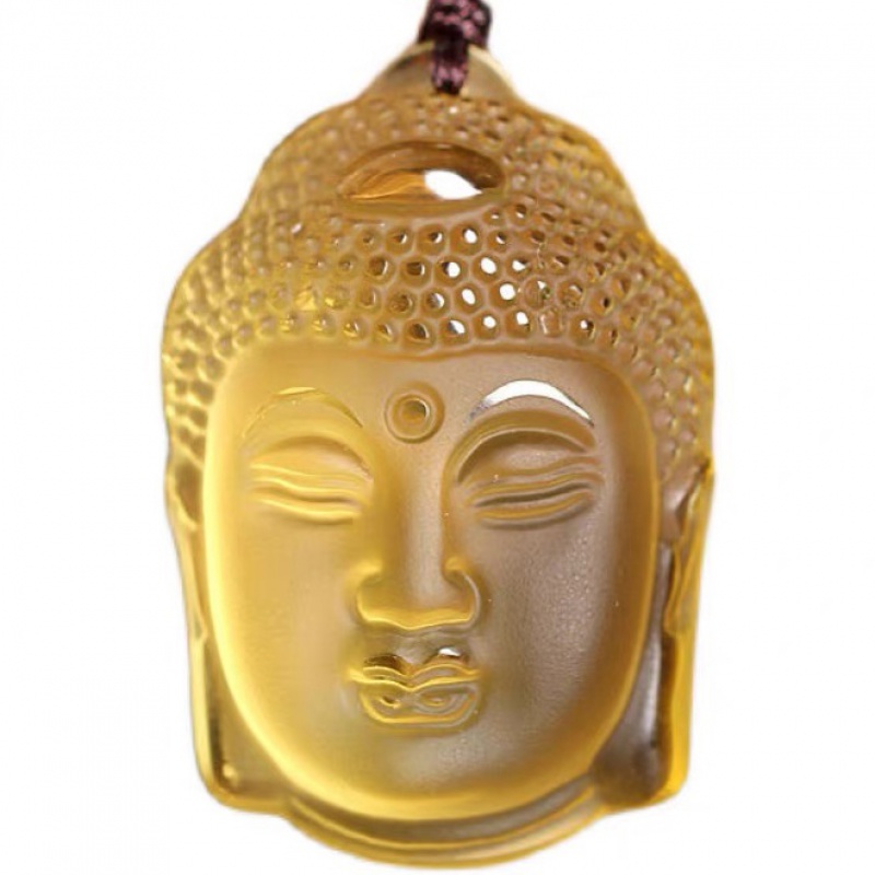 一北 黄水晶 释迦牟尼佛头护身吊坠 观音头项链 男女本命佛项坠 佛教
