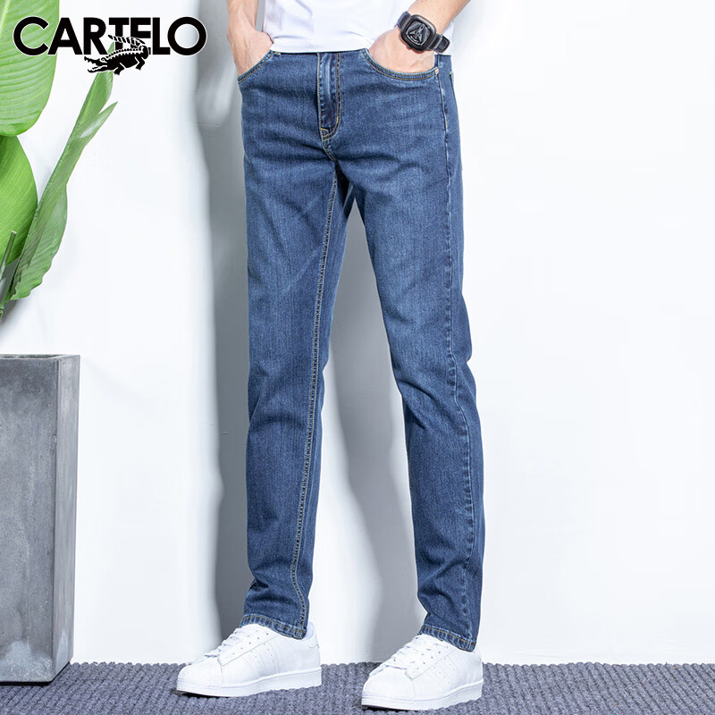 cartelo)牛仔裤男春季裤子男士休闲裤男直筒裤微弹修身男裤 深蓝色 34