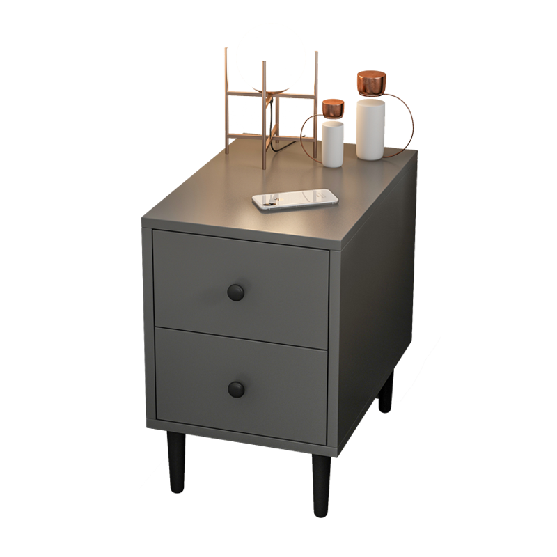 简座床头柜窄现代简约床边柜轻奢简易储物柜网红卧室小型床头收纳柜置物 【双抽带格款】太空灰色+黑腿24*36*57cm