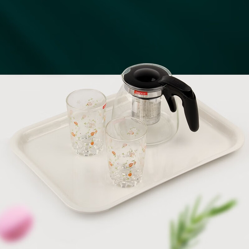 KORDCO大可餐具密胺托盘长方形白色家用杯子盘茶盘黑色大号果盘加厚盘子 米白色 29cm*19cm*2cm