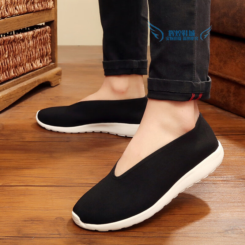 fengedun牛筋底老北京布鞋男传统布鞋圆口鞋中老年一脚蹬懒人鞋中国风