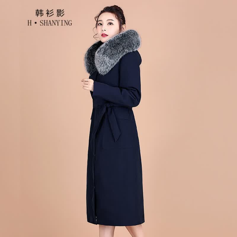 韩衫影 派克服中长款2022新款狐狸毛领过膝连帽獭兔内胆可拆卸大衣皮草 藏青色 M：建议107-120斤怎么样,好用不?