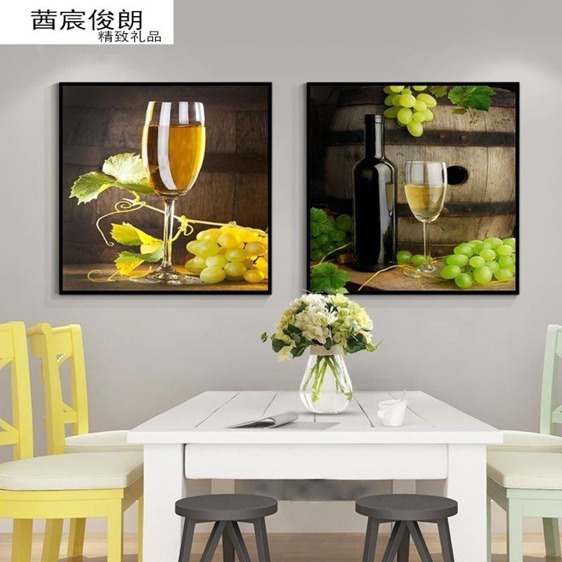 高档歺厅墙面挂画餐厅装饰画免打孔现代简约饭厅挂画二联壁画厨房夕厅