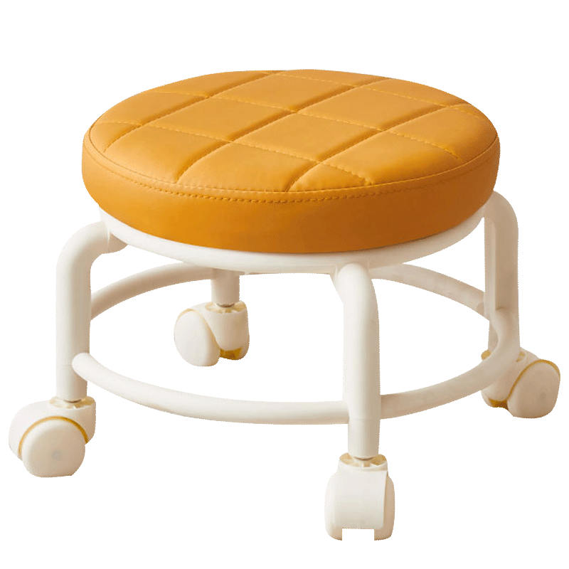 好尔凳子滑轮矮凳万向轮学步凳子家用懒人轮滑小椅子圆凳板凳橙色