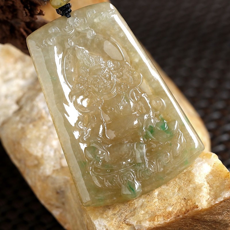 石之富珠宝缅甸翡翠a货冰种黄翡黄财神玉吊坠24.92克