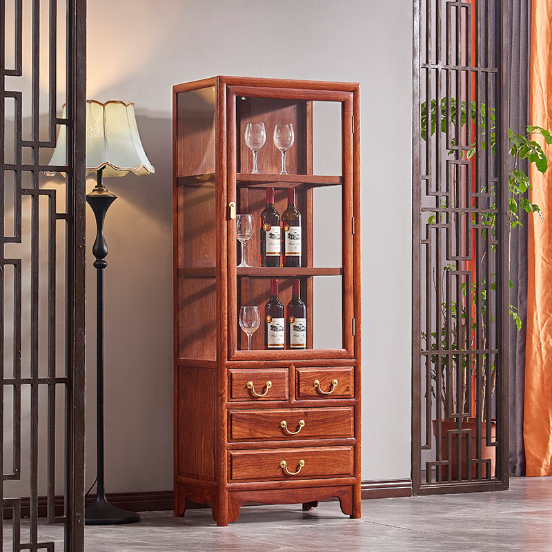 桃幽轻奢酒柜玻璃酒柜新中式酒柜玻璃展示柜花梨木多功能储物柜实