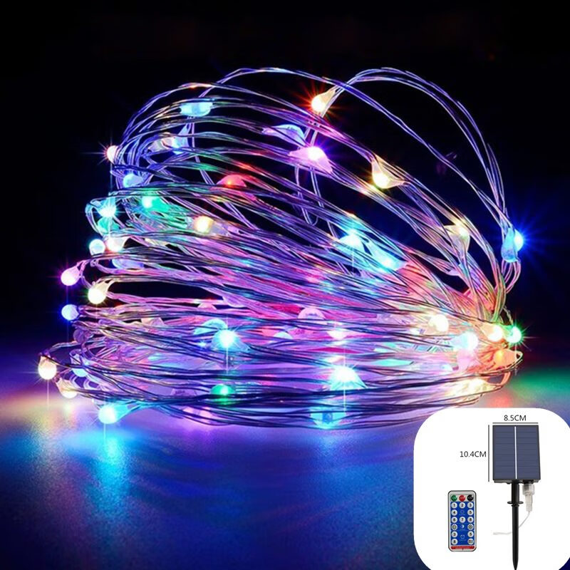 鸿松太阳能铜线灯串彩色灯带户外防水灯条庭院装饰阳台布置景观铜丝灯