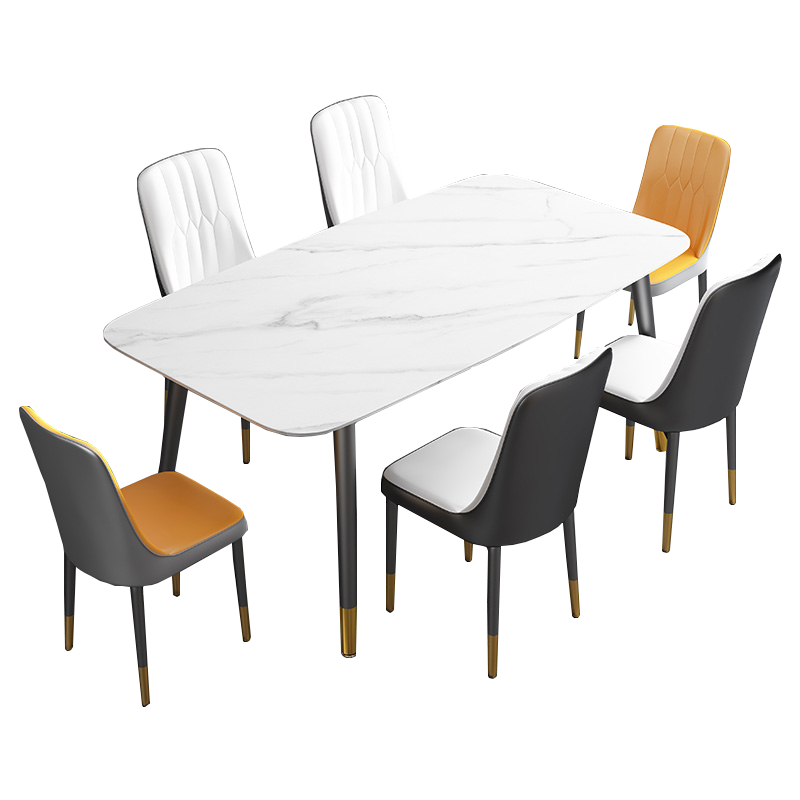 L&S 餐桌 岩板餐桌椅组合 意式轻奢现代简约家用饭桌子餐厅家具 哑光白色直边岩板 120*70桌子+4把086餐椅