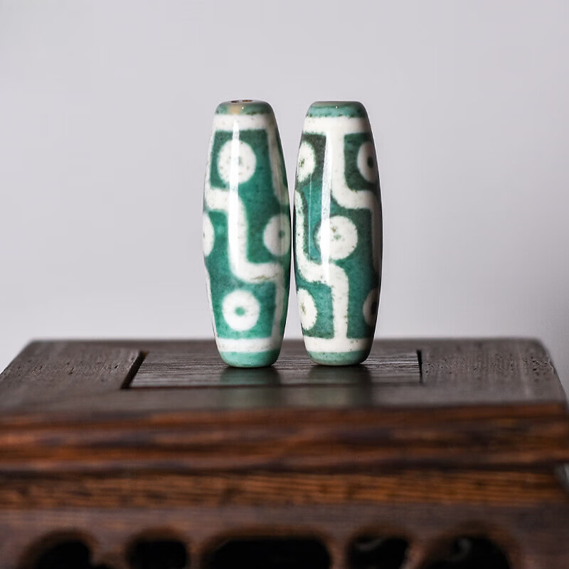 筑百年天珠玛瑙散珠项链工艺绿色羊肚石亮面佛珠菩提配件 九眼 a级约