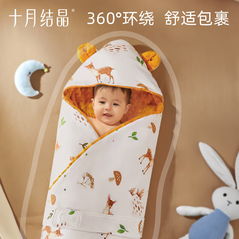 十月结晶婴儿抱被豆豆绒包被初生新生儿包单秋冬恒温保暖 丛林动物(春秋款)