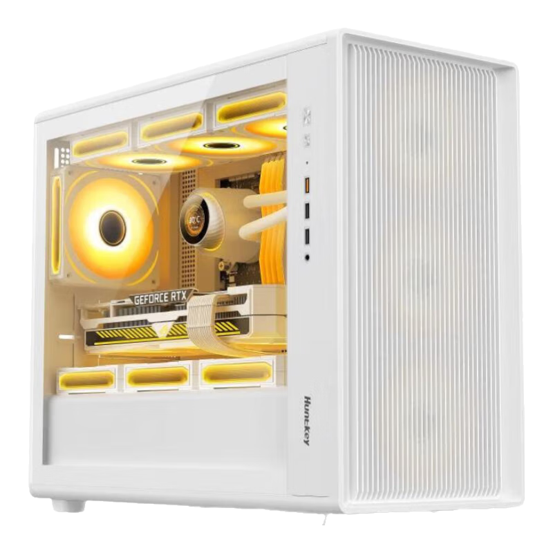 航嘉(Huntkey)G63戰戟 玻璃側透機箱 GS680C臺式主機電腦游戲機箱 支持M-ATX主板/360水冷/卡扣式快拆側板 G63白色(支持M-ATX主板)