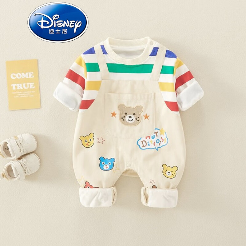迪士尼品牌童装婴儿衣服春秋款长袖爬服卡通可爱哈衣宝宝满月周岁连体