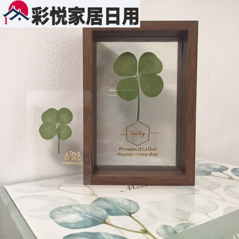 日式创意透明幸运草书签相框摆件标本非moma情人 四叶草书签a001