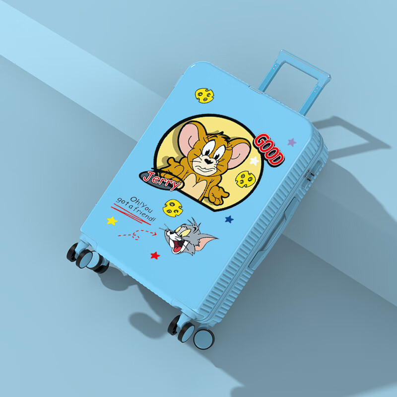 鲍斯哒行李箱网红新款小型拉杆箱女2021可爱涂鸦旅行箱24吋皮箱子 GOOD杰瑞/天蓝色 18寸