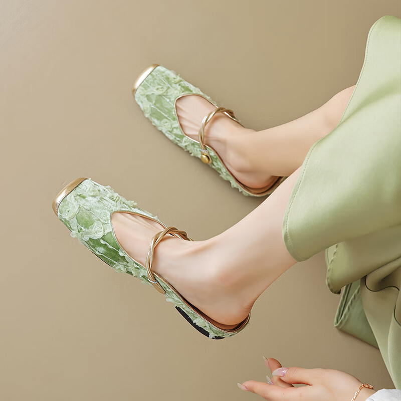 牧子鹿品牌女鞋凉拖鞋女2024新款夏季外穿方头包头半拖鞋女平底配裙子