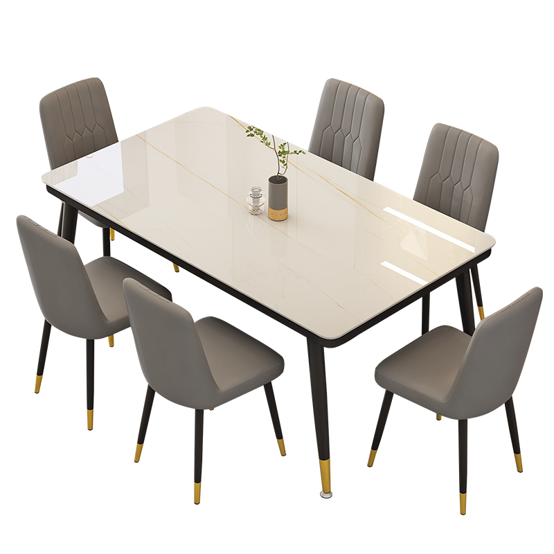 凡社 餐桌 仿岩板简约长方形钢化玻璃饭桌家用 4人6人小户型餐厅桌子 劳伦白金纹130*80*75cm FZC1BW4
