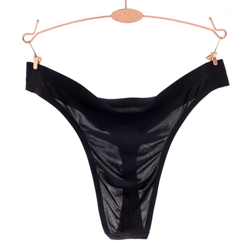 buffny男士丁字内裤一片式无痕冰丝性感内裤低腰透明丝滑t裤潮 黑色 m