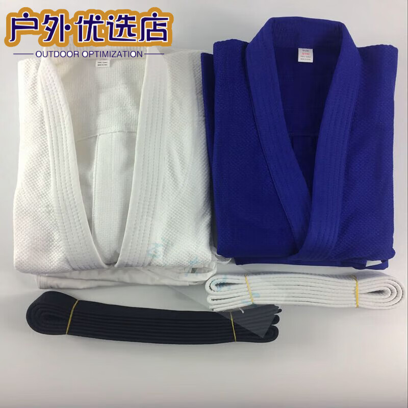 綠喆柔道服比賽使用訓(xùn)練竹節(jié)紋純棉白藍(lán)道柔術(shù)成人兒童款 白色100cm 均碼