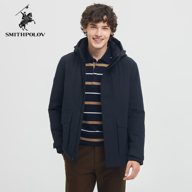 斯密特保罗（SMITHPOLOV）简约休闲男士羽绒服冬季新款商务中长款高端保暖外套羽绒服 深蓝 46