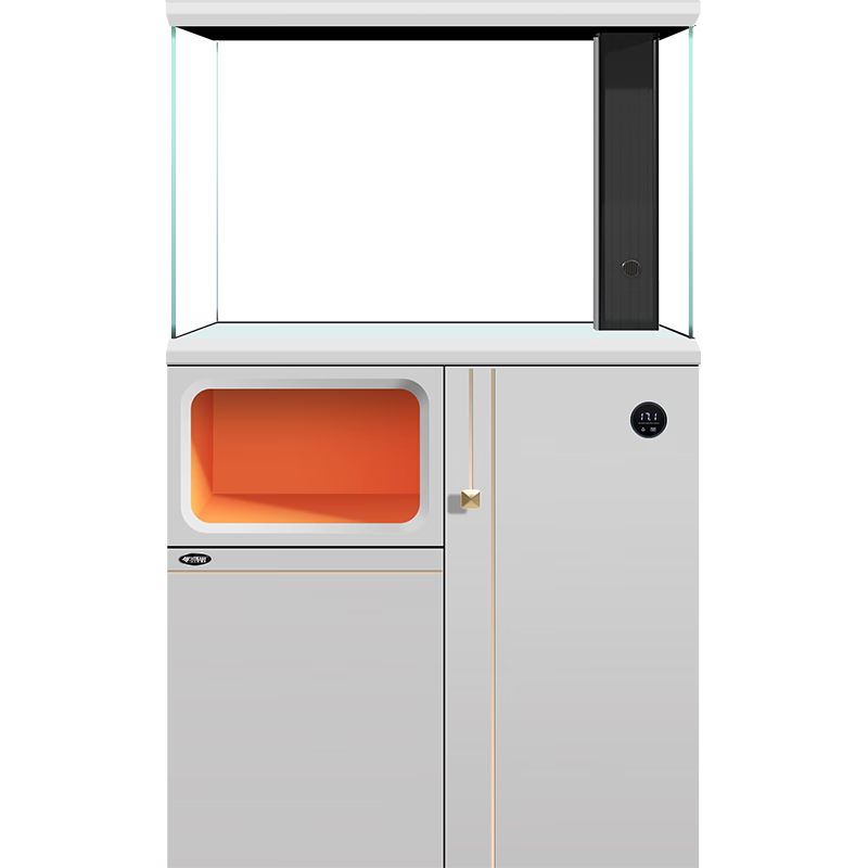 漢霸超白玻璃魚(yú)缸客廳家用生態(tài)中小型輕奢底濾智能水族箱帶儲物格 白水曲+橙 100x36x130cm