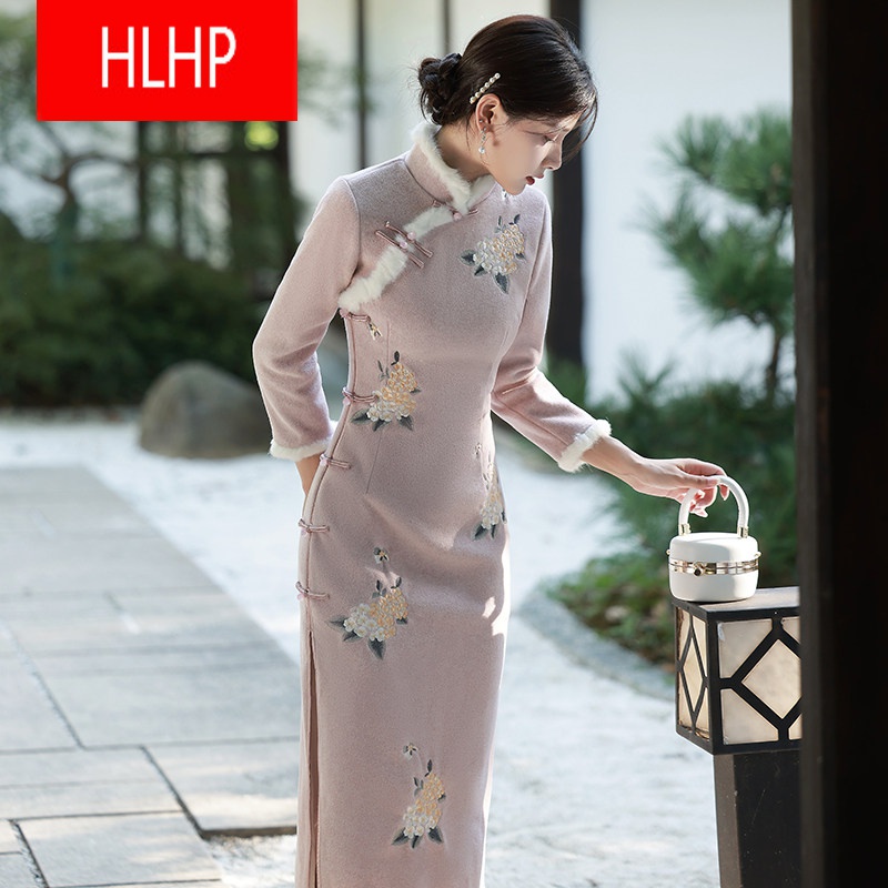 轻奢高档品牌潮冬季加绒加厚旗袍裙2021年新款冬天年轻款女改良2022