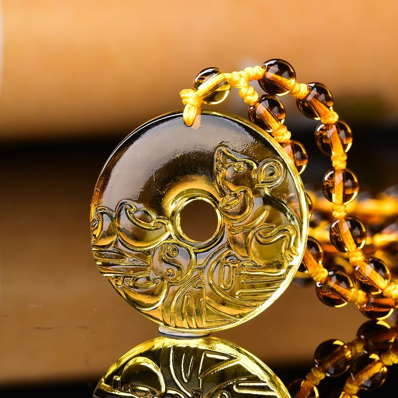 宫艳 2024属牛本命灵鼠赐瑞黄水晶吊坠生肖鼠老鼠饰物男友2024年礼物