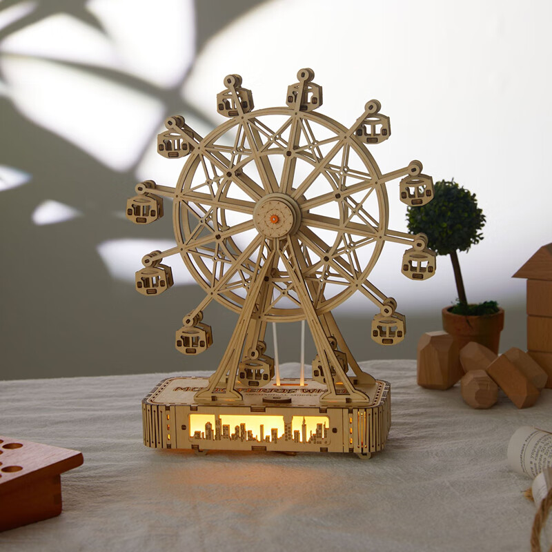 有格摩天轮八音盒DIY手工木制拼装3D立体拼插玩具送生日礼物女友七夕 其他音乐/详情页试听备注