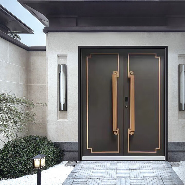 定制别墅大门中式家用对开门农村双开门乡村四开进户锌合金子母 中式