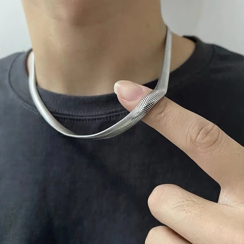 简约蛇骨项链男素链嘻哈扁刀片锁骨链小众ins钛钢颈链 扁平蛇骨链50cm