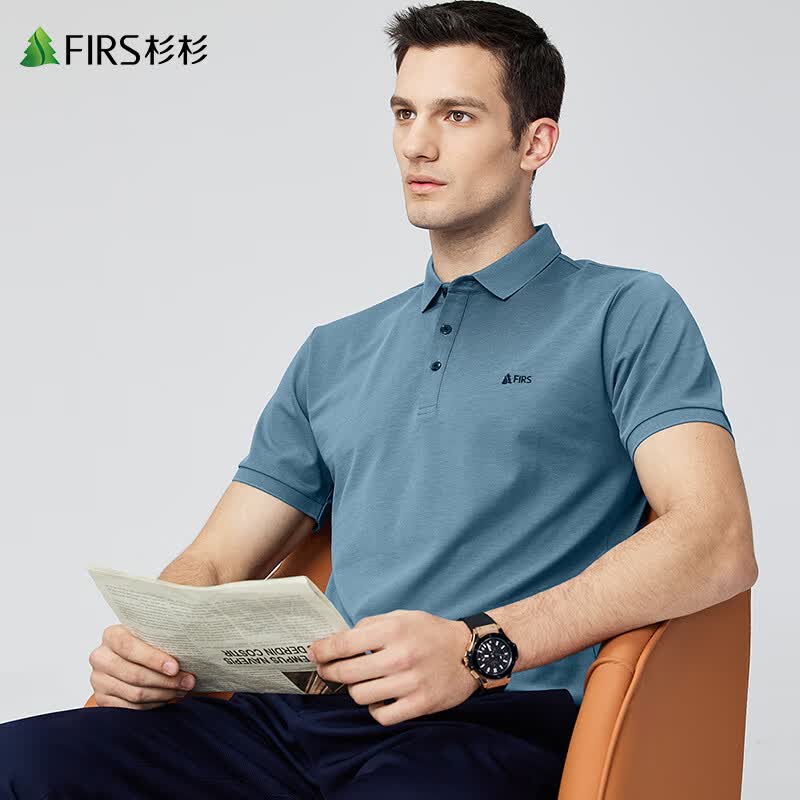 杉杉 firs短袖t恤男装新款纯色商务翻领polo衫 烟雾蓝 165/84a/s