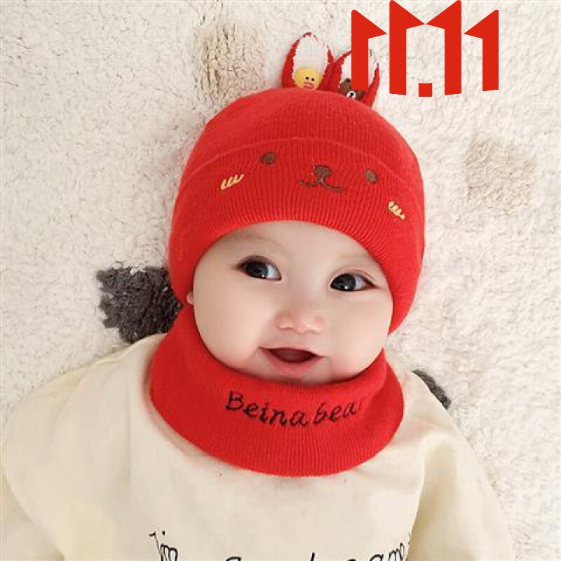 婴儿帽子男宝女宝韩版毛线帽秋保暖针织套头帽可爱柔软宝宝帽 红色
