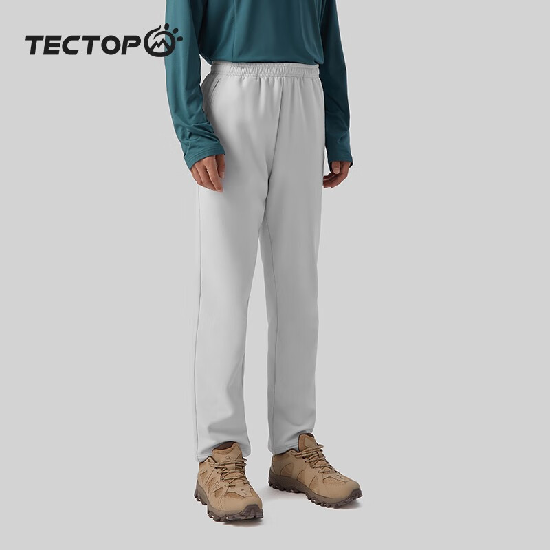 探拓（TECTOP）户外抓绒裤男女情侣款软壳裤秋冬季加厚防风休闲长裤保暖裤子 男款银灰色 XL