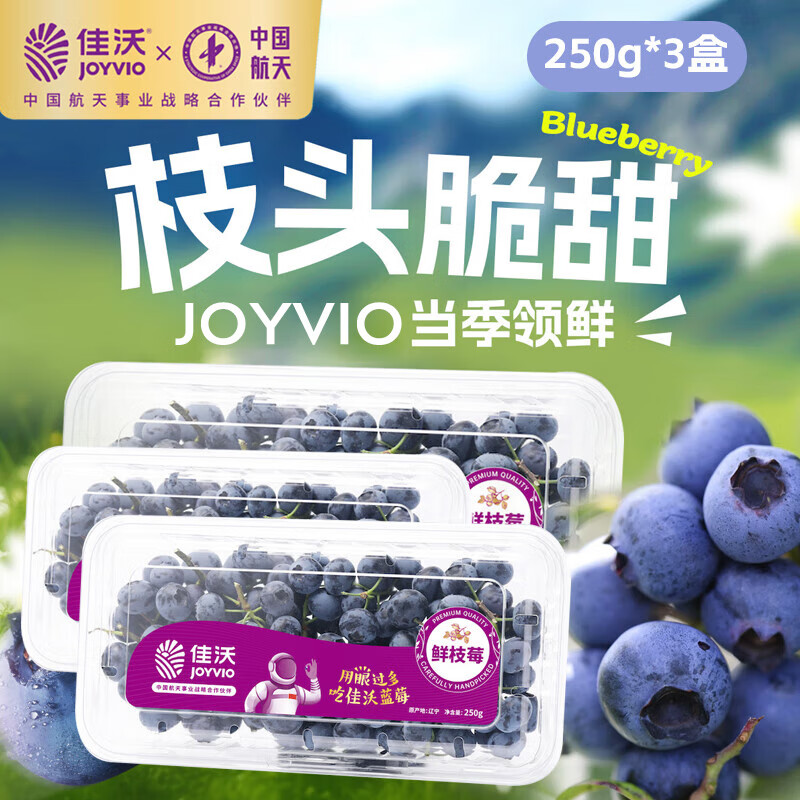佳沃（joyvio）蓝莓鲜枝莓14mm+ 3盒礼盒装 约250g/盒 新鲜水果礼盒