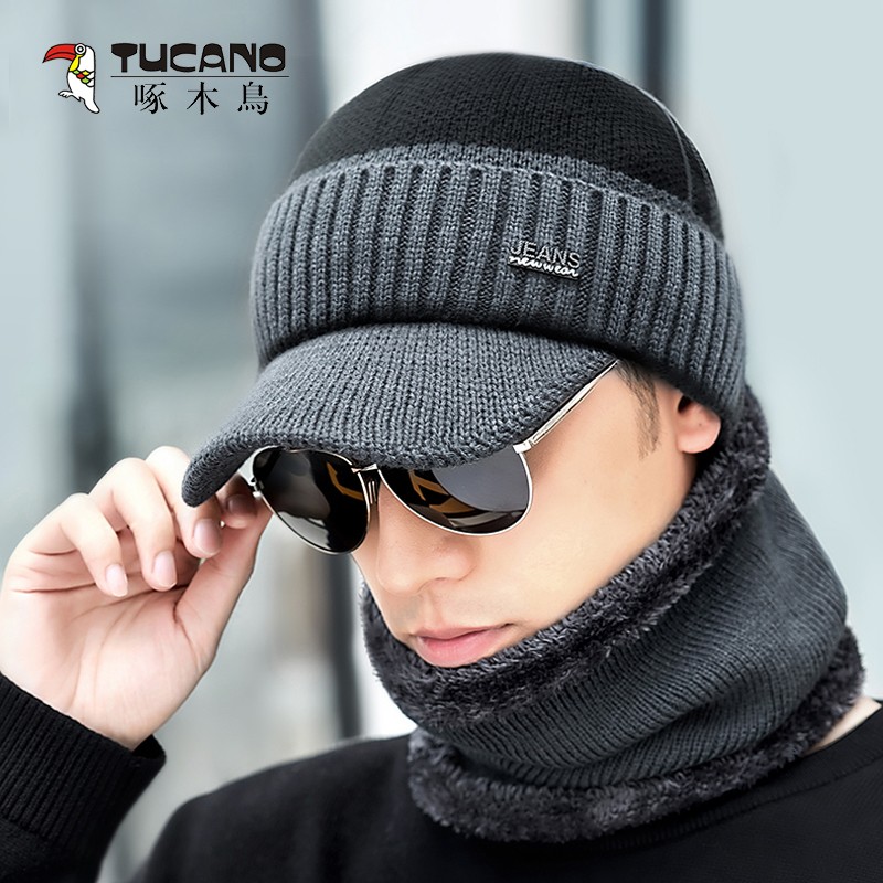 啄木鸟 TUCANO 帽子男冬季毛线帽针织帽秋冬天棉帽子男士加厚加绒韩版套头保暖防寒冷帽 灰色-帽子+围脖套装怎么样,好用不?