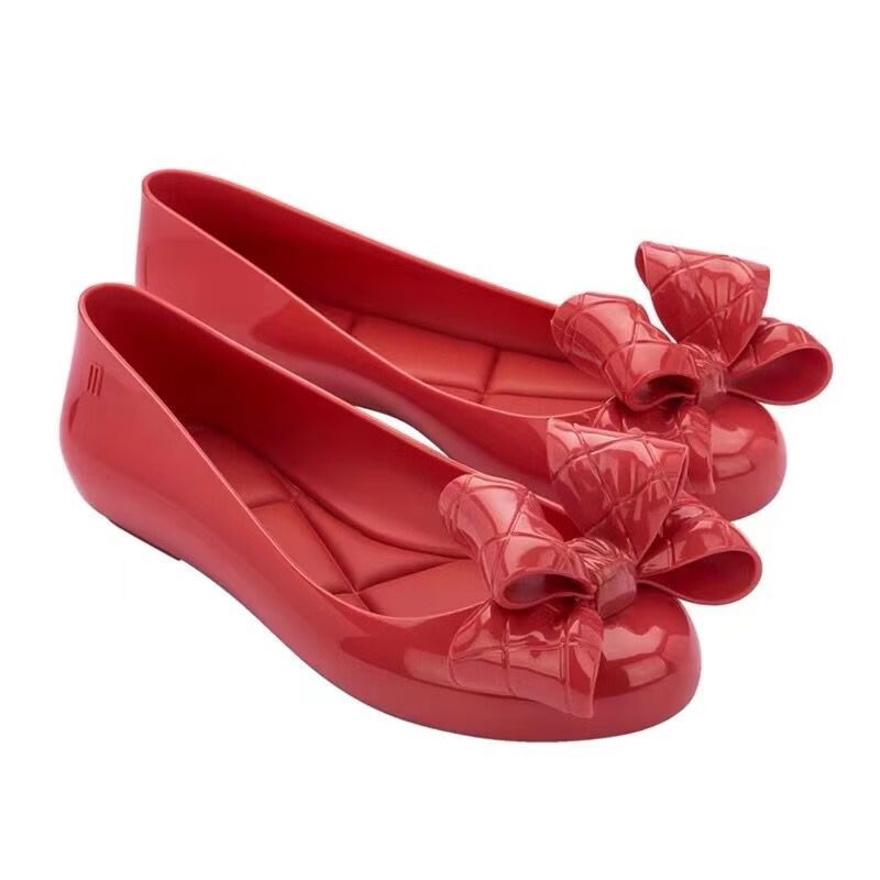 梅丽莎melissa巴西果冻鞋2024新款女鞋圆头大蝴蝶结平底鱼嘴女单 红色