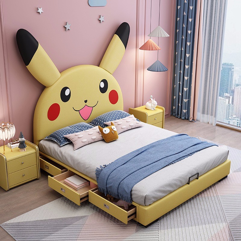 原声原代 卡通床公主床少女可爱皮床卡丘童床单人1.5米床孩童双人1.