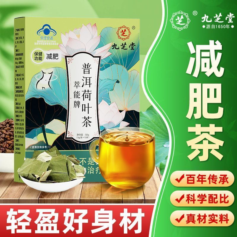 九芝堂普洱荷叶茶10袋茶多酚大肚子虚胖腿粗瘦女性夏季减肥茶 五盒装