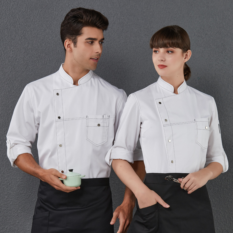 崎雨峰 单排扣调节袖厨师服长袖时尚餐饮厨师制服秋冬装西餐厅饭店大