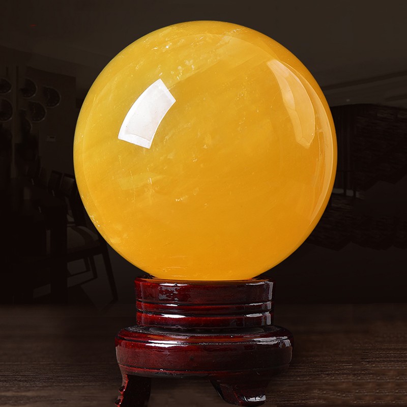 gmay 天然黄水晶球摆件 客厅办公室酒柜装饰品 乔迁搬家送礼商务开业