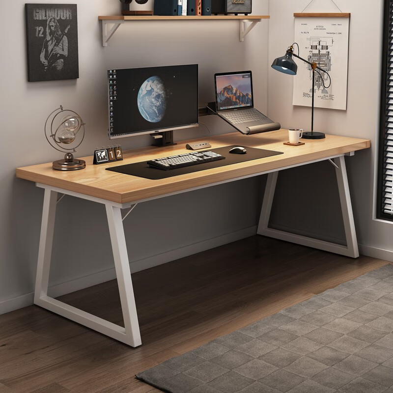蔓斯菲尔（MSFE）电脑桌台式电脑桌家用桌椅简约现代卧室学习桌学生书桌 橡胶木色+白架180CM