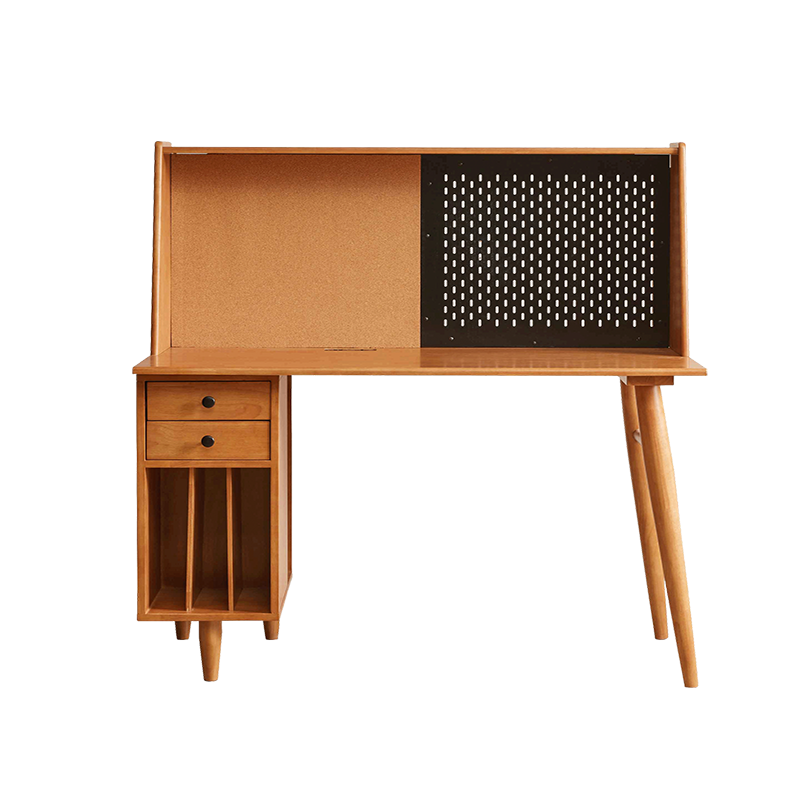 爱必居实木书桌书房书法桌轻奢电脑桌架一体简易比翼单人双人办公桌 单人1.2桌+洞洞板