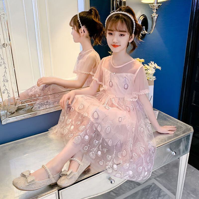 黑造品牌女童连衣裙儿童夏装洋气网纱裙小孩夏天穿的裙子中大童公主裙