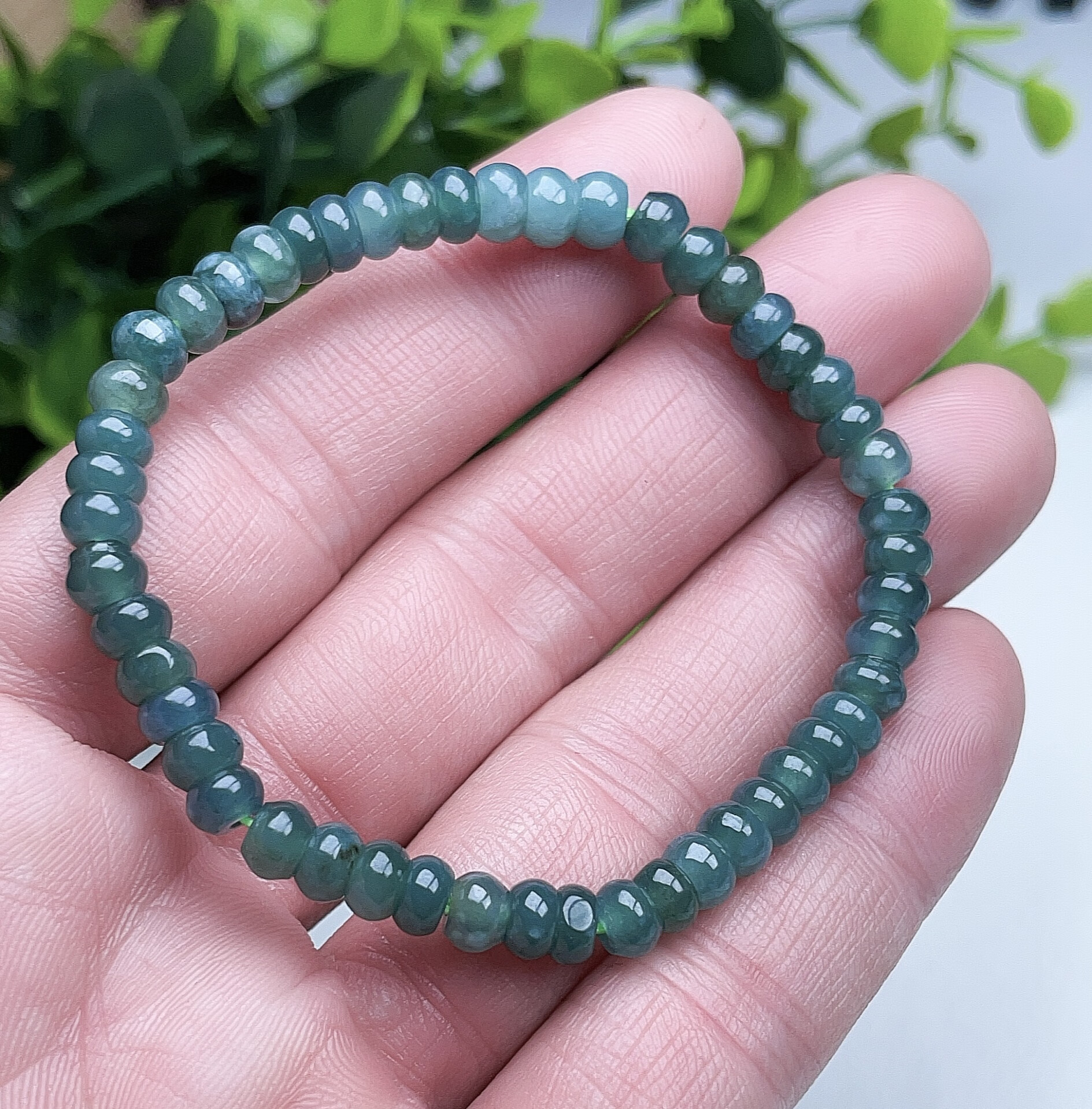 可颖四会直供翡翠算盘珠手链a货双彩晴水绿扁珠小手串5.