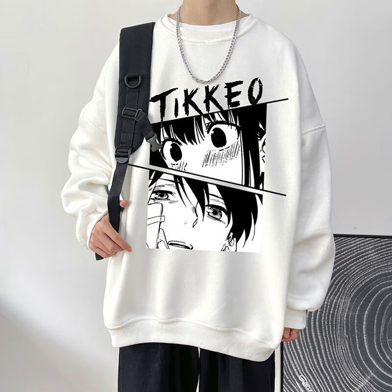 帽卫衣春季圆领无帽卫衣韩版潮流宽松大码秋衣 【加绒】白色漫画头像