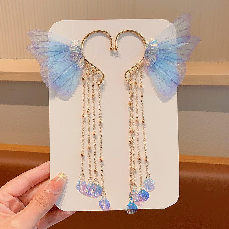 链发夹女童美人鱼女孩前额蝴蝶超仙发卡发饰 蓝精灵耳挂