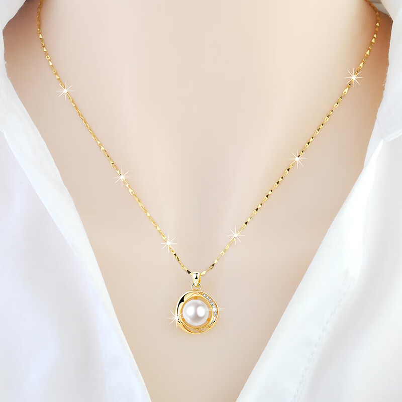 老凤祥项链女s999纯银镀18k玫瑰金珍珠吊坠气质款送女友情人节礼物 黄