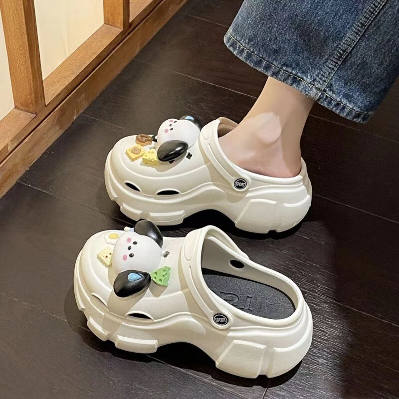 厚底洞洞鞋女夏季外穿防滑可爱网红卡通狗包头拖鞋白色沙滩鞋 白色坦克【流汗狗】 36-37